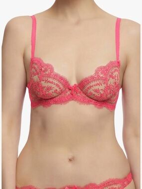 Dita Von Teese Severine Underwire Bra Neon Candy Pink Lace Size US 32D / UK 32D